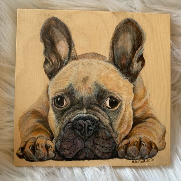 Simon’s Spots Pet Portraits Other - Hand-Painted French Bulldog Portrait on Wood 6”x6”